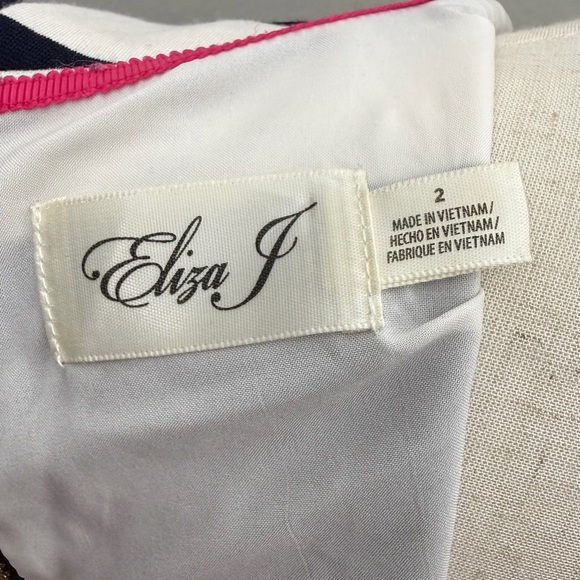 Eliza J Navy and Cream Striped Dress Size 2 Polyester Spandex Rayon - Picture 9 of 12